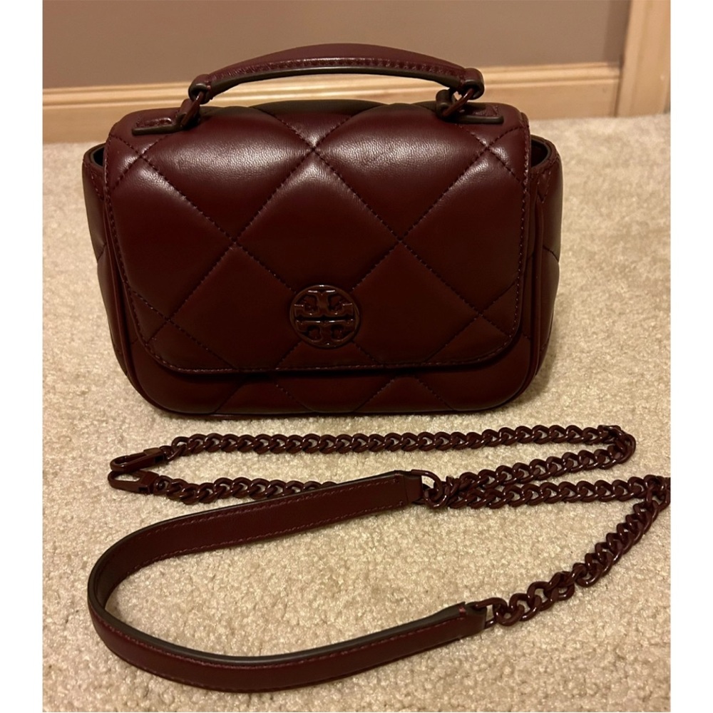 Tory Burch Burgundy Quilted Crossbody Bag - Picture 6 of 8